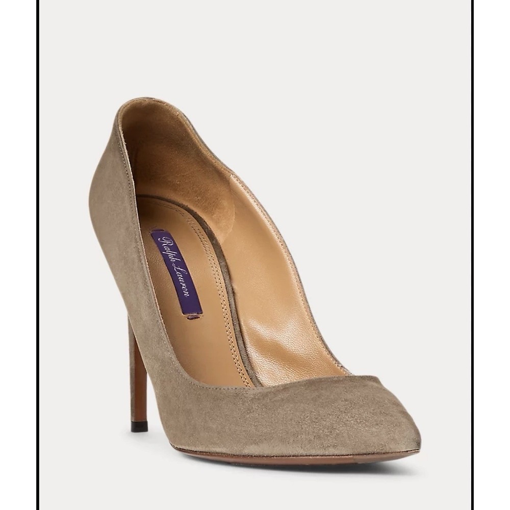 Ralph Lauren Celia Goat Suede Pumps 7  Beige Purple Label  Womens 37.5 Shoes New - Picture 2 of 12